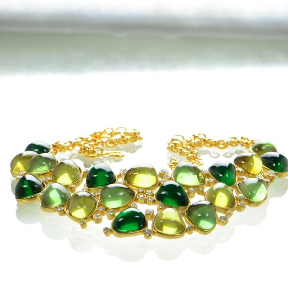 Kenneth Jay Lane KJL Gold-Tone Resin Cabochon & Crystal Bib Necklace - Picture 5 of 6